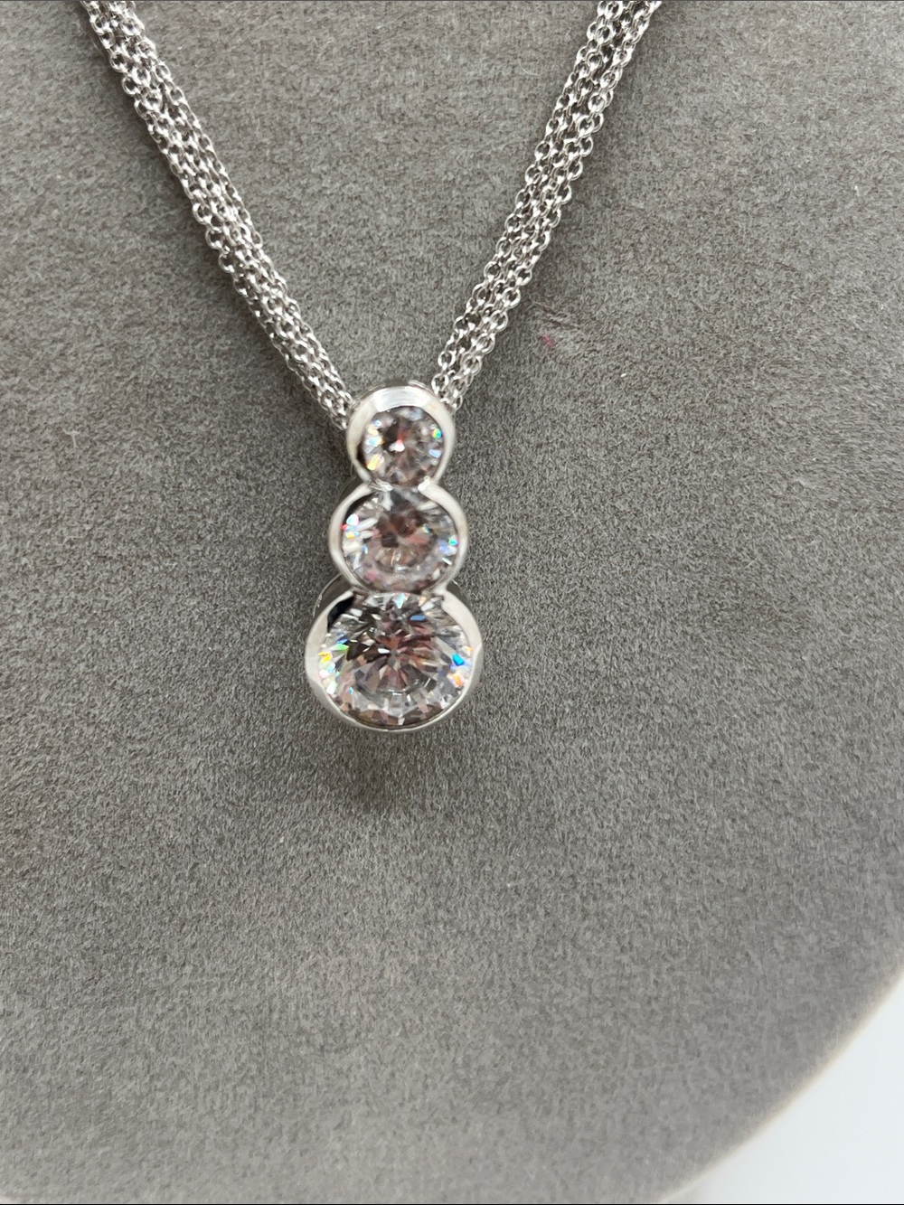 Triple-CZ Stamped  Silver Pendant Necklace - Picture 2 of 9